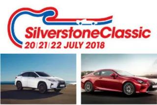 Silverstone Classic 2018 logo with Lexus Drive Live vehicles