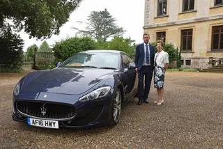 Marshall Maserati brand manager Tim Edwards with Thorpe Hall 'Bond girl' Judith Wojtowicz