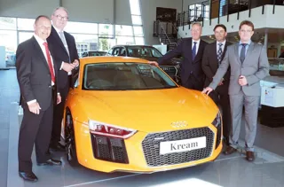 Steve Mallett (Audi South West Exeter Sales Manager), Michael Morgan (Audi South West Exeter Sales Executive), John Beavers (outgoing Kream director), Andrew Leach (new Kream director) and Matthew Prince (new Kream director)