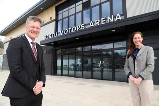 Vertu Motors CEO Robert Forrester with Sam Blake, chief executive officer of the Eagles Community Foundation
