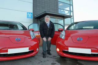 Andrew Charles, transport services officer at Avon and Somerset Constabulary, with the two Nissan Leafs