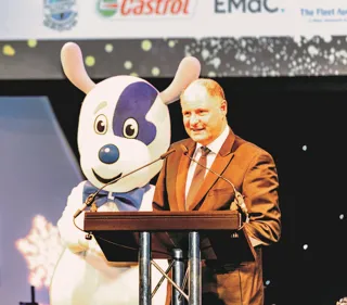 Luckers chief executive Andy Bruce and Lucky the Dog at the Ben Ball