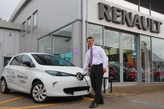 Richard Lodge, general manager of Brayley Renault Milton Keynes, charges a Renault ZOE EV