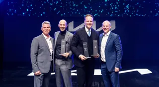 Dealer of the Year, Mantles Kia Royston. (L to R): Paul Philpott, President & CEO, Kia UK; brothers Neal and Harry Grainger, Managing Directors of Grainger Motor Group; Simon Hetherington, Commercial Director, Kia UK