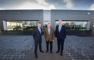 Donnelly Group's new JLR showroom at Dungannon (from left): Donnelly Group managing director, Dave Sheeran; Terence Donnelly, executive chairman at Donnelly Group; and Raymond Donnelly, director at Donnelly Group