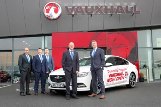 Stuart Callaghan, Donnelly Group Dungannon sales manager, Brent Crawford, Donnelly and Taggart Eglinton Vauxhall sales manager, Stuart Pedlow, Donnelly Dungannon retail operator, Chris Kearney, Vauxhall Network Development manager and Dave Sheeran, Donnelly group managing director celebrate the new acquisition and third Donnelly Vauxhall site in Northern Ireland