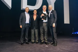 Hall of Fame award (left to right): Hendy Group's chief executive, Paul Hendy; chairman Simon Gulliford; award winner Andy Smith and host Matt Dawson