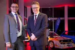 Stefan Wyatt, head of network development at Audi UK, and Vertu Motors chief executive, Robert Forrester