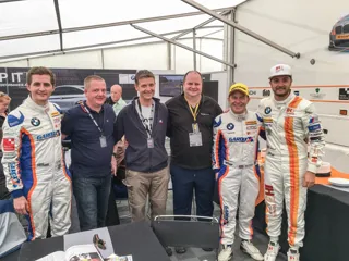 JCT600 customers (left to right) Michael Godridge, Russell Cook and Darren Apps with Sam Tordoff (far left) and his GardX team mates, Rob Collard and Jack Goff 