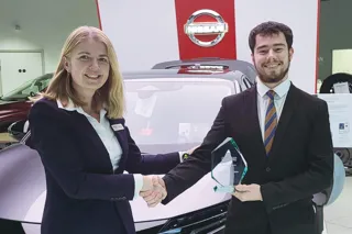 Joe Davies, who works in the sales department at Wessex Garages Nissan Cardiff, has been named Dealer Ambassador of the Year by Nissan Motor GB.