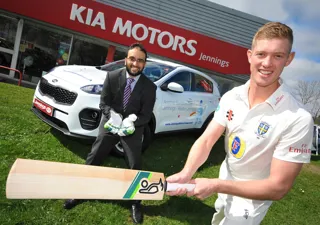 Durham and England cricketer, Keaton Jennings with Sohail Khan, director of Jennings Motor Group at the company’s Kia dealership in Washington