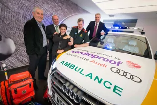 Charitable response (left to right): Ian Humpish managing director at marketing agency The Roundhouse; Cardioproof founder Professor Michael Norton; Joseph McMinn; Paul Aitken-Fell, lead consultant paramedic; and Paul Liddell, operations director at Lookers' Audi Division