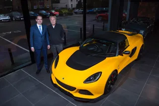 Lotus CEO Jean-Marc Gales (left) with Hexagon chairman Paul Michaels at the opening of Hexagon’s new Lotus showroom  