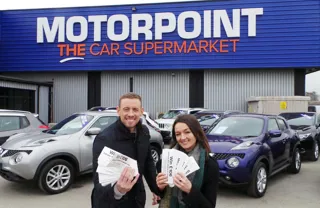 Gem 106 Breakfast Show presenters Sam and Amy at Motorpoint Derby