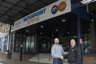Phil Sheeran, general manager of Motorpoint Arena Cardiff, and Russell Louth, Motorpoint Newport general manager, at Motorpoint Arena Cardiff
