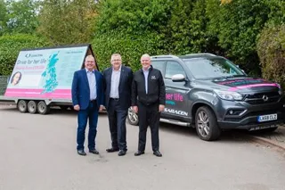 Nick Laird, managing director of SsangYong Motor UK with Adi Ryan, father of Jadi and regional aftersales manager & Brian Compton, used car sales manager who will be sharing the driving