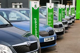 Skoda approved used event stock on a dealer's forecourt