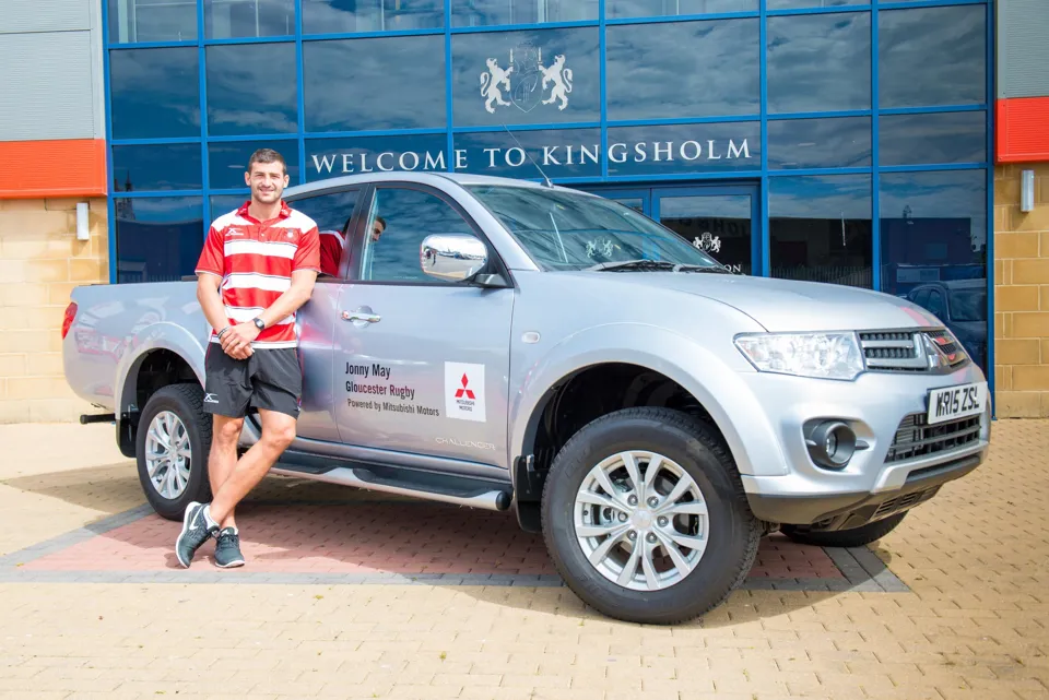 England Rubgy player Jonny May takes delivery of Mitsubishi L200