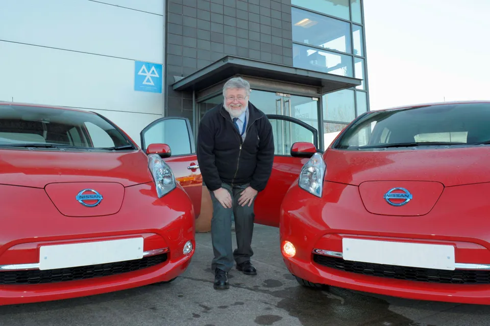 Andrew Charles, transport services officer at Avon and Somerset Constabulary, with the two Nissan Leafs
