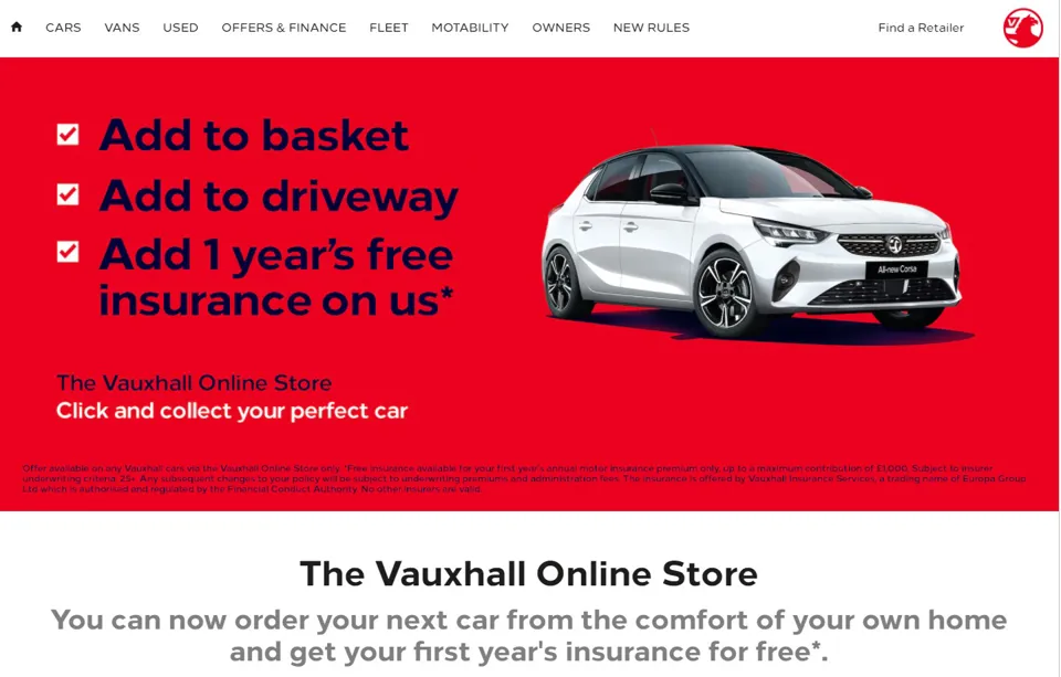 Vauxhall Online Store, digital new car retail platform