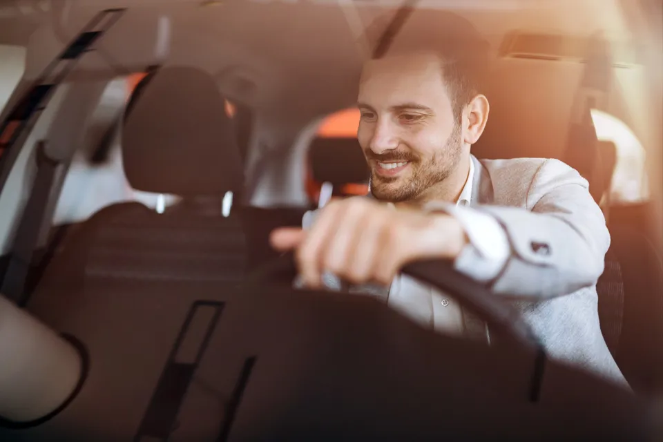 Man driving car