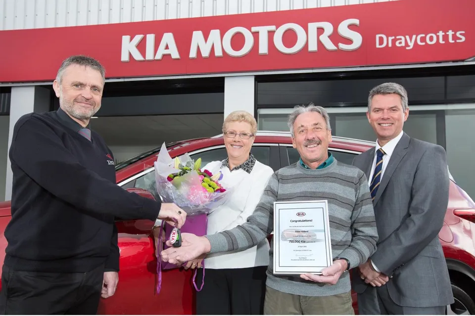Left to right: Jon Beech, from Draycotts; Gwen Beaver, Peter Holland and Kia Motors (UK) CEO Paul Philpott