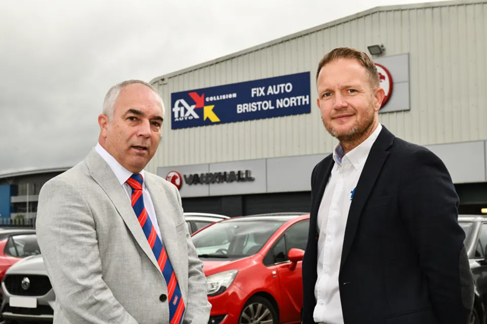 Drive Vauxhall Director Jason Bond (left) with Fix Auto UK’s Supplier Relations and Business Development Manager Martin Willis after pledging to bring the company’s Darlington repair centre into the Fix Auto UK network following a meeting at the company’s impressive Bristol North site.