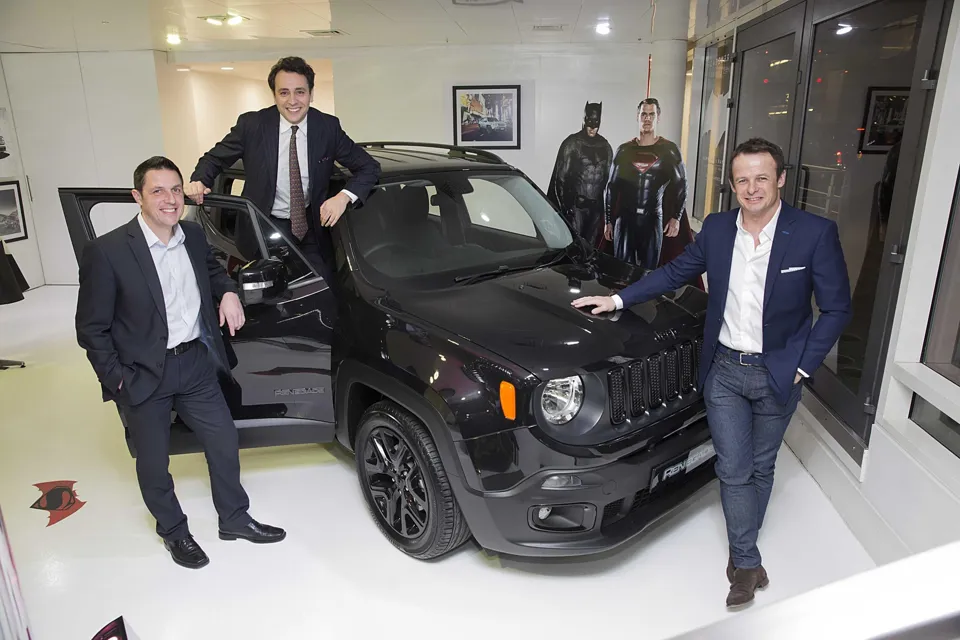 Grand opening (left to right): Steve Zanlunghi, head of Jeep Brand, EMEA and managing director, Fiat Chrysler Automobiles UK, Fabio Di Prima, head of Fiat Chrysler Motor Village UK and rugby legend Austin Healey.
