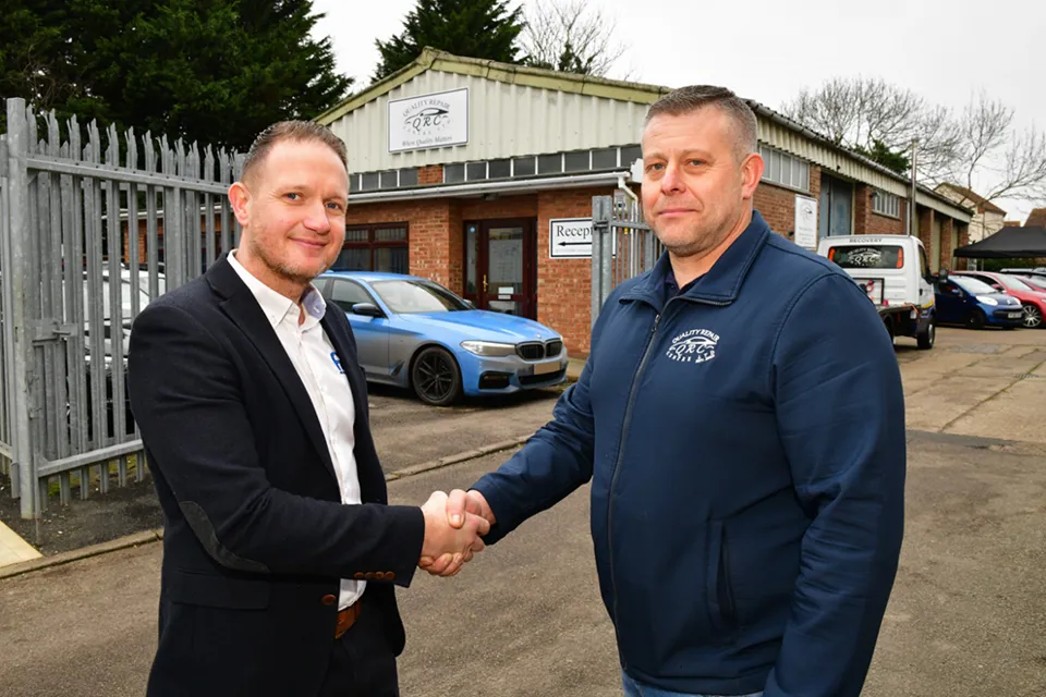 Fix Auto UK’s head of business development, Martin Willis (left), with Marcin Macioszek of Fix Auto Bedford.