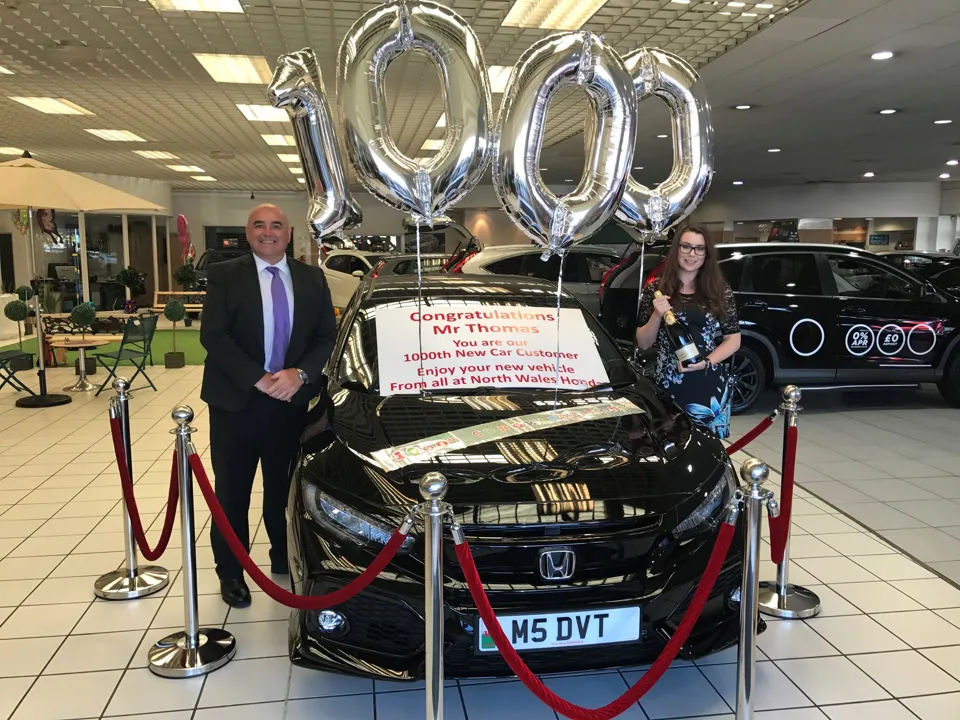 North Wales Honda in Llandudno is celebrating its 1,000th new car customer.