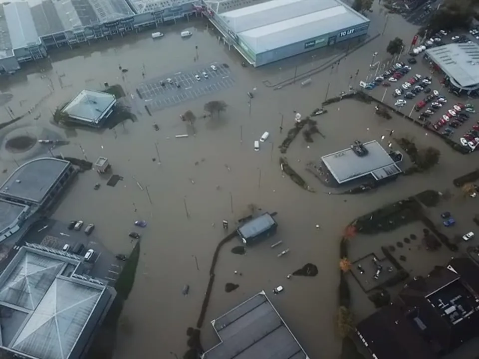 Rotherham business Rapid Skips captured aerial images of the flood which showed the impact on Perrys Vauxhall